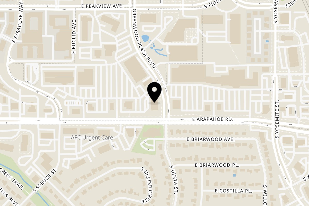 Map showing the location of Benedict's Restaurant on 8181 E Arapahoe Rd in Greenwood Village
